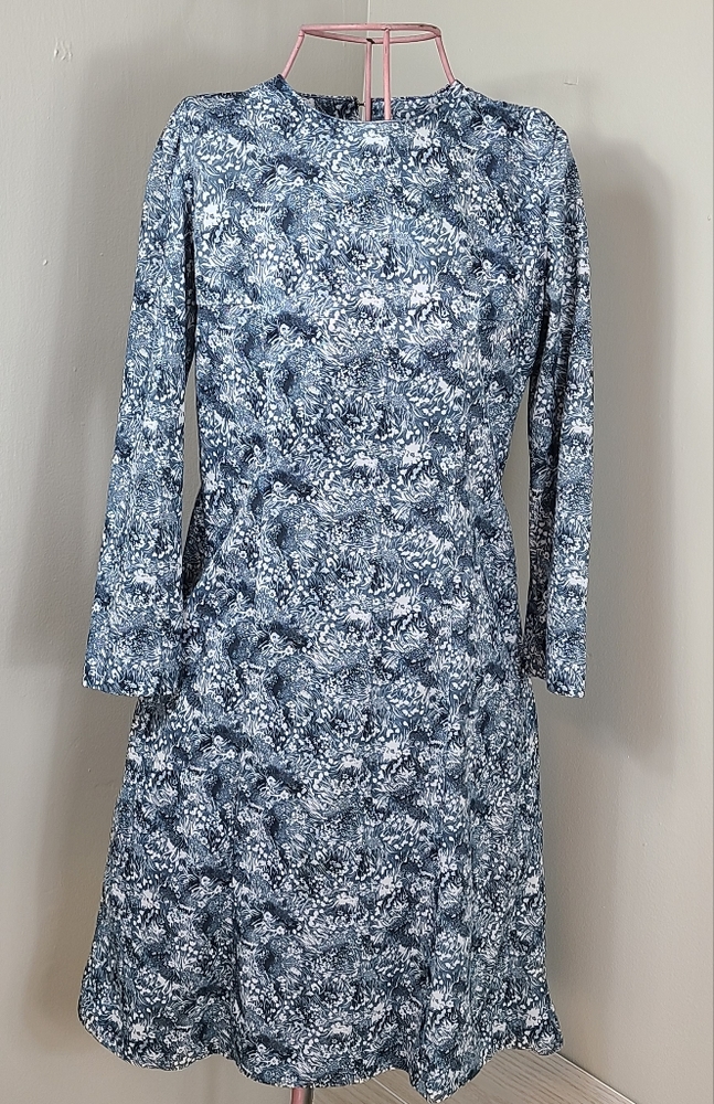 Vintage Go-Go Retro Dress Navy White Floral Size Medium Back Zip